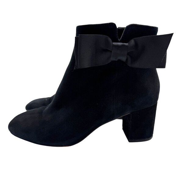 Kate Spade Langley Black Suede Leather Big Bow Round Toe Ankle Booties Women sz6 - Picture 2 of 13